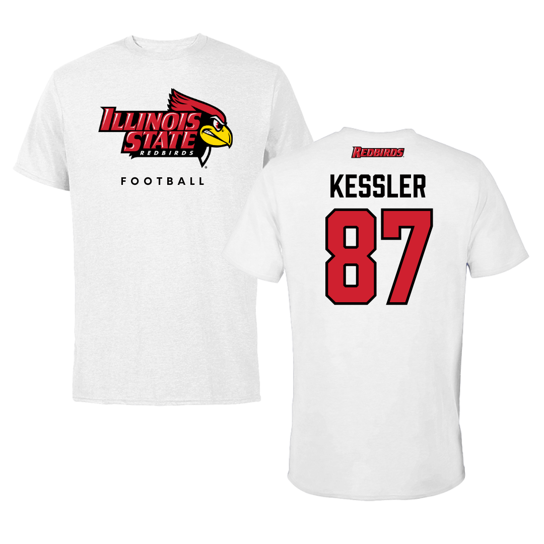 Illinois State University Football White Tee  - #87 Nick Kessler