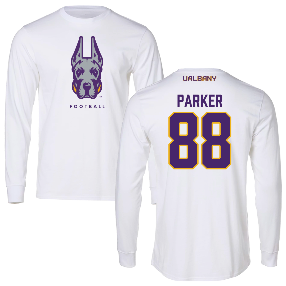 University at Albany Football White Long Sleeve  - #88 Chad Parker