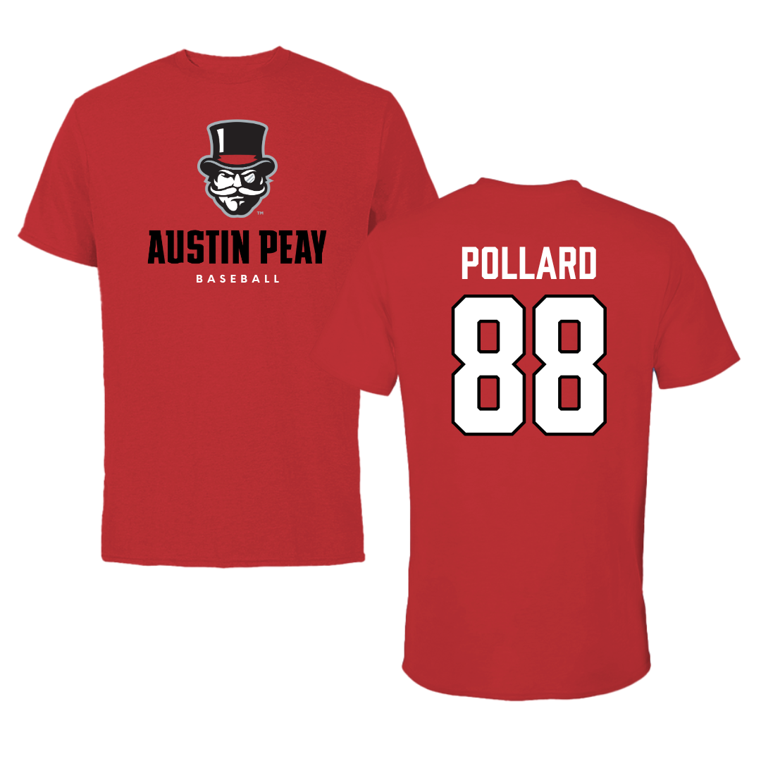 Austin Peay State University Baseball Red Mascot Tee - #88 Davin Pollard