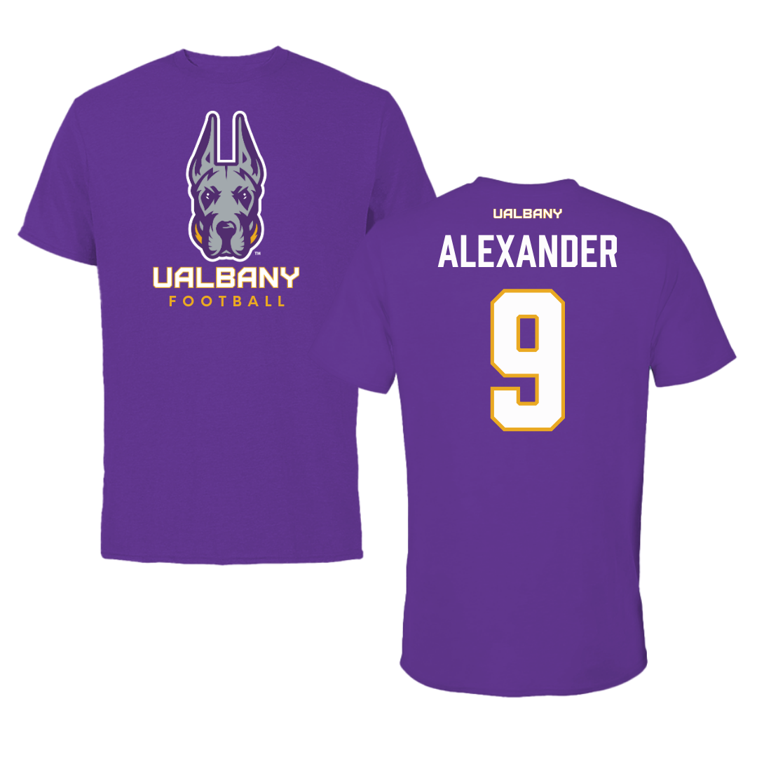 University at Albany Football Purple Tee  - #9 Landon Alexander