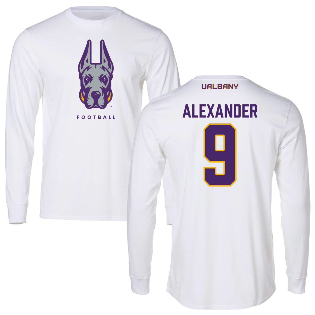 University at Albany Football White Long Sleeve  - #9 Landon Alexander