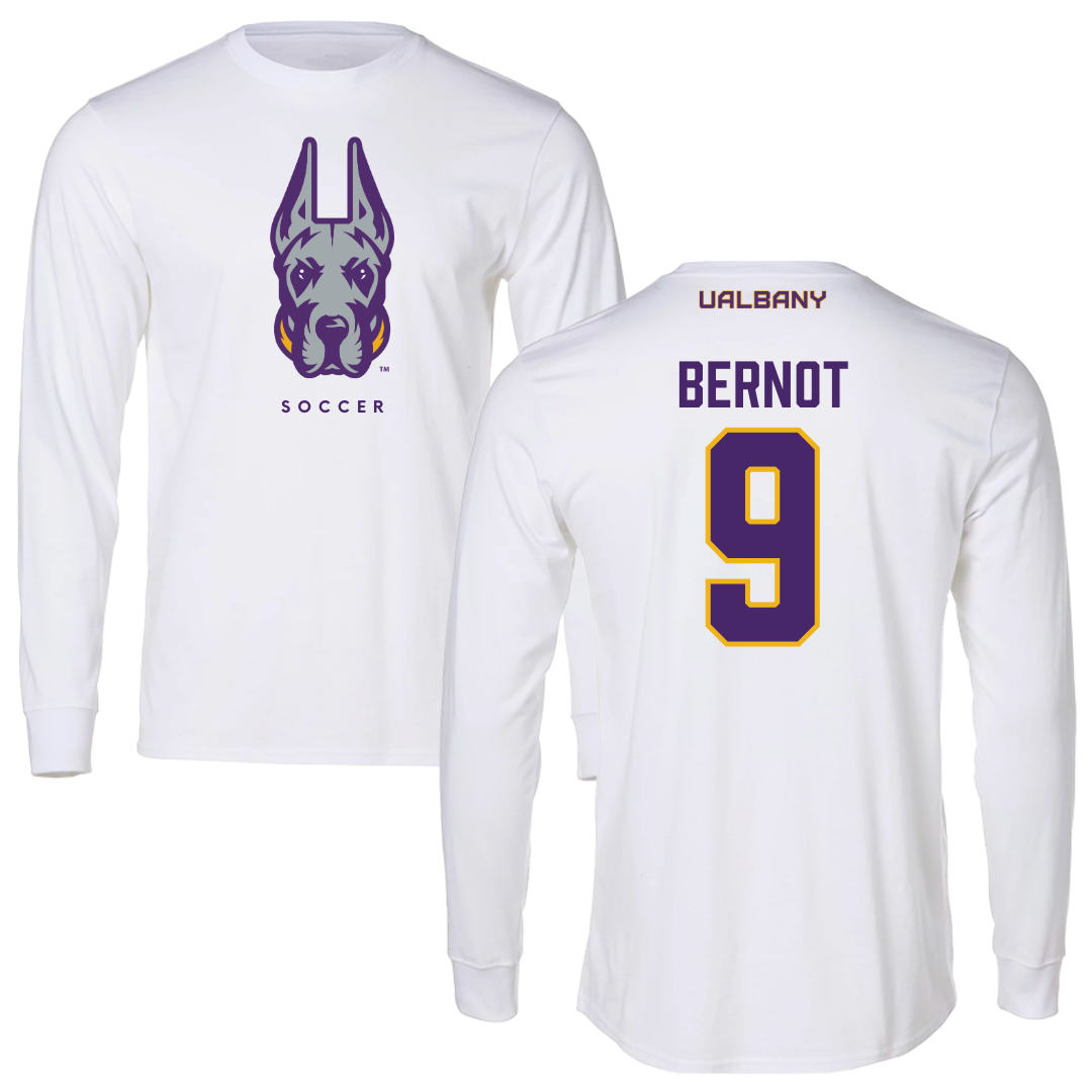 University at Albany Soccer White Long Sleeve  - #9 Tiffany Bernot