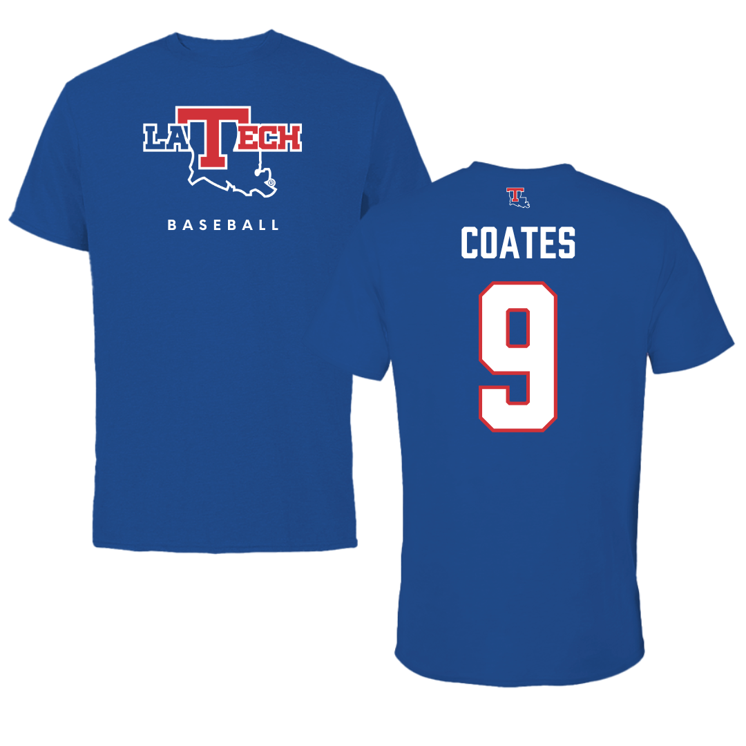 Louisiana Tech University Baseball True Royal Tee  - #9 Colton Coates