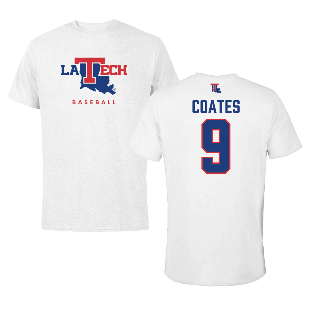 Louisiana Tech University Baseball White Tee  - #9 Colton Coates