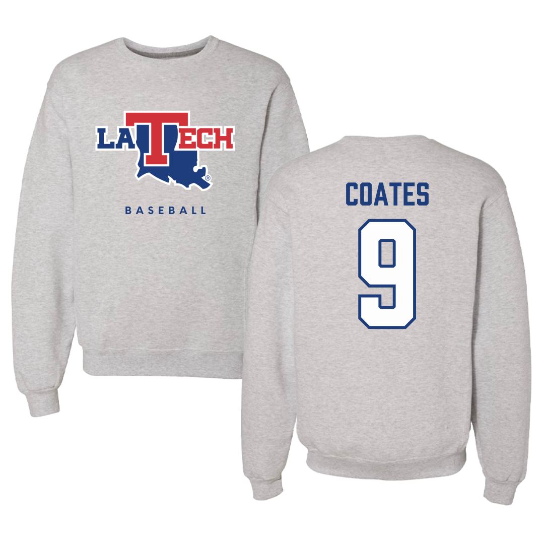 Louisiana Tech University Baseball Gray Crewneck  - #9 Colton Coates