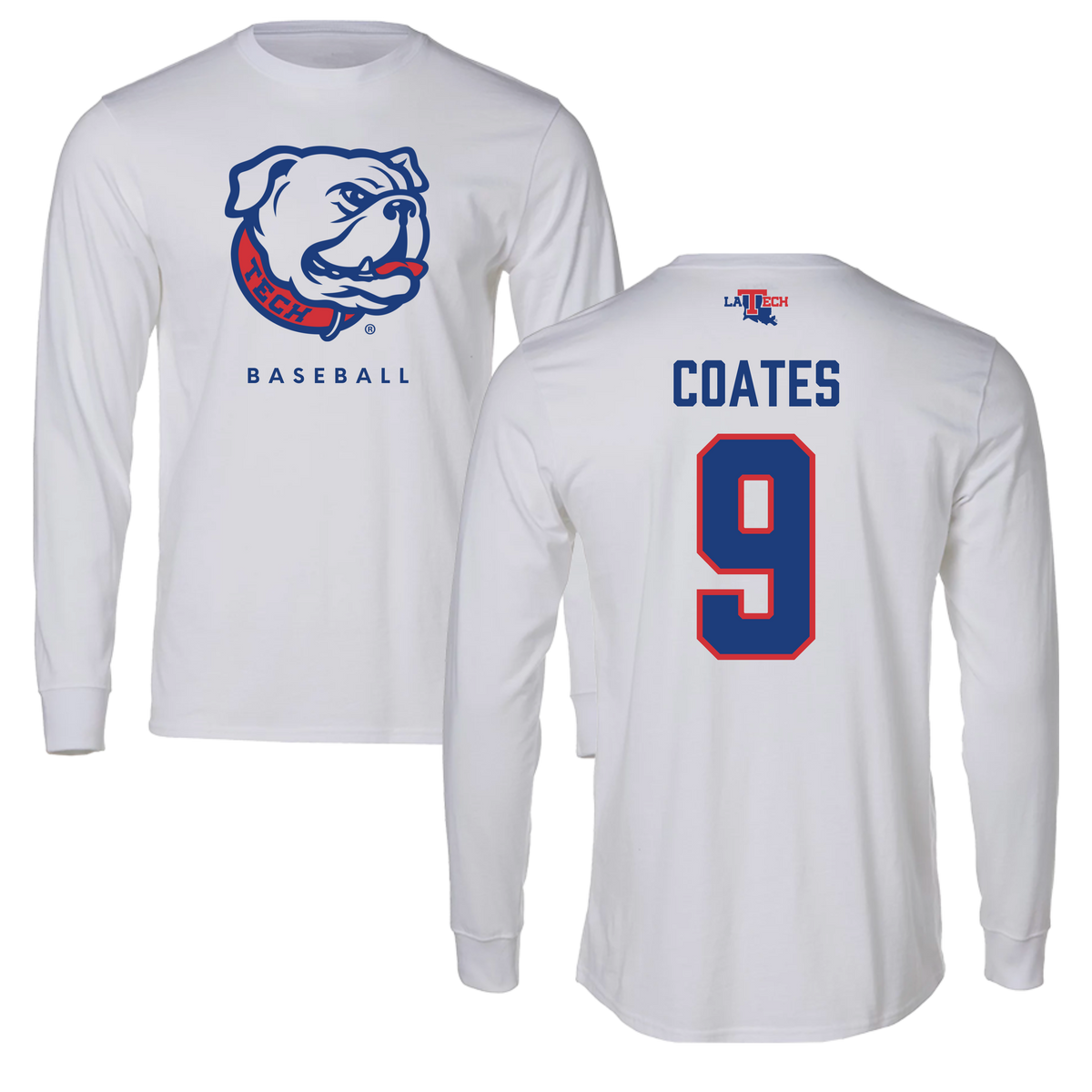 Louisiana Tech University Baseball White Long Sleeve  - #9 Colton Coates