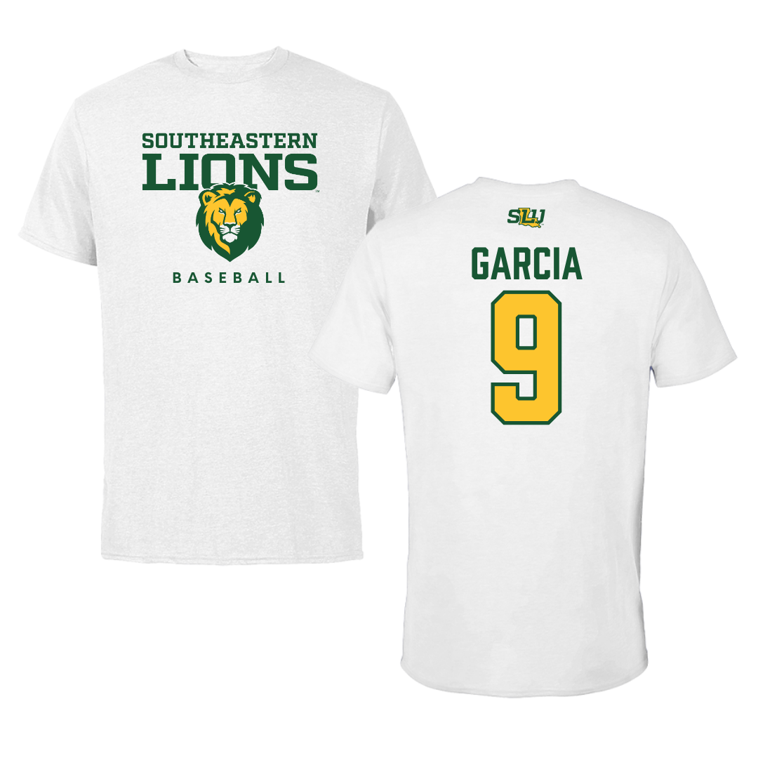 Southeastern Louisiana University Baseball White Tee  - #9 Christian Garcia