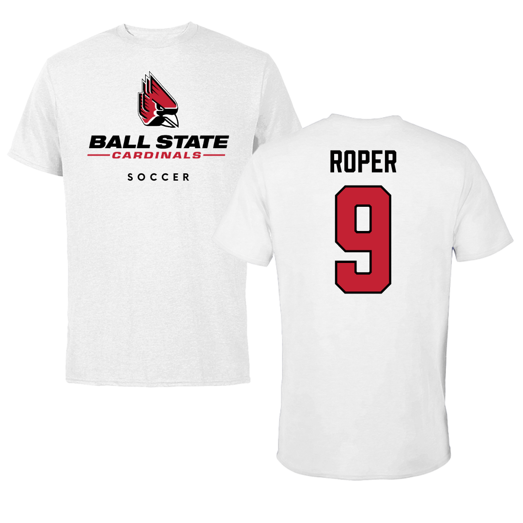 Ball State University Soccer White Tee  - #9 Emily Roper