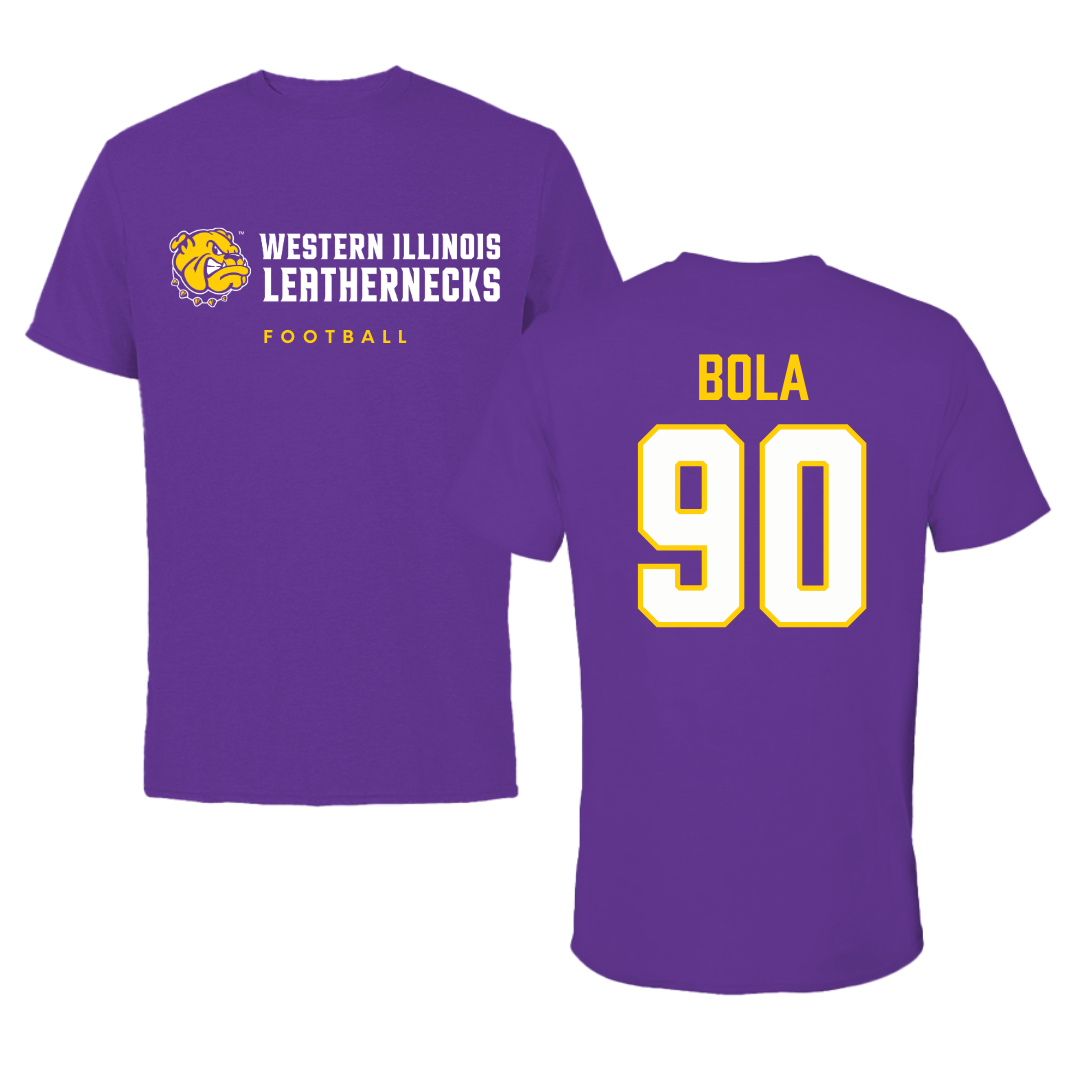 Western Illinois University Football Purple Tee  - #90 Mayo Bola