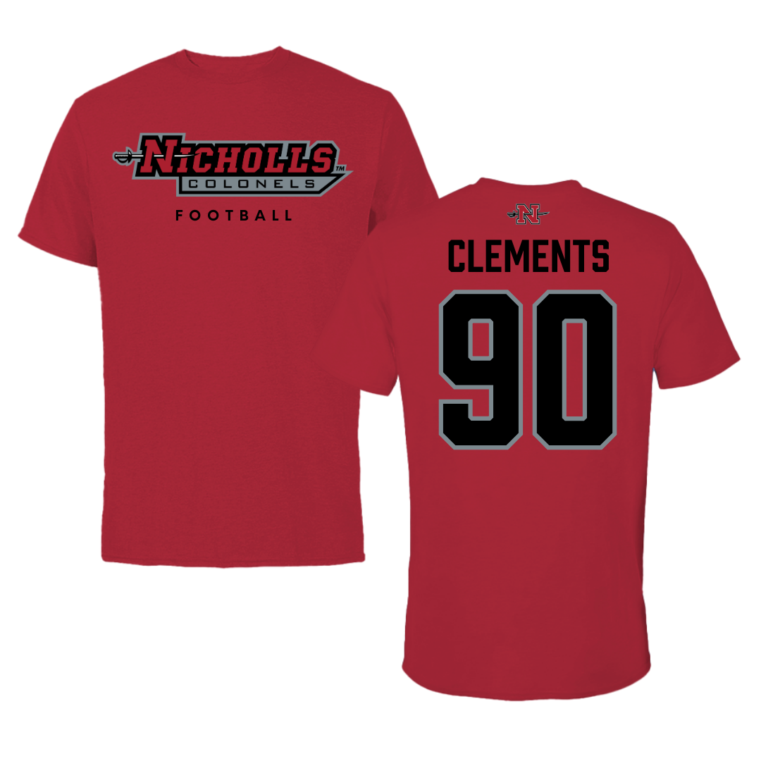 Nicholls State University Football Red Tee  - #90 Aidan Clements