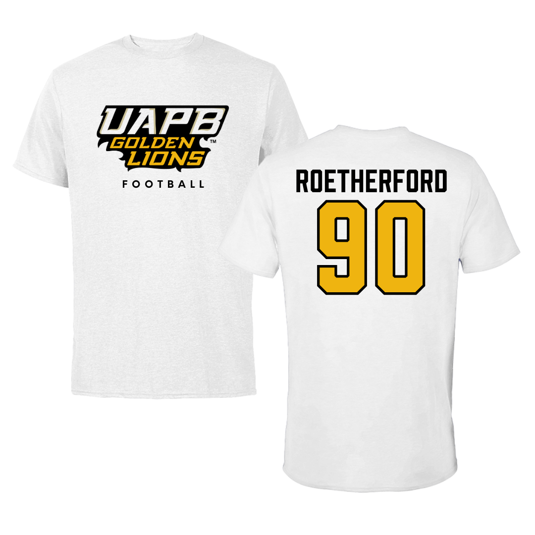 University of Arkansas-Pine Bluff Football White Tee  - #90 Cameron Roetherford