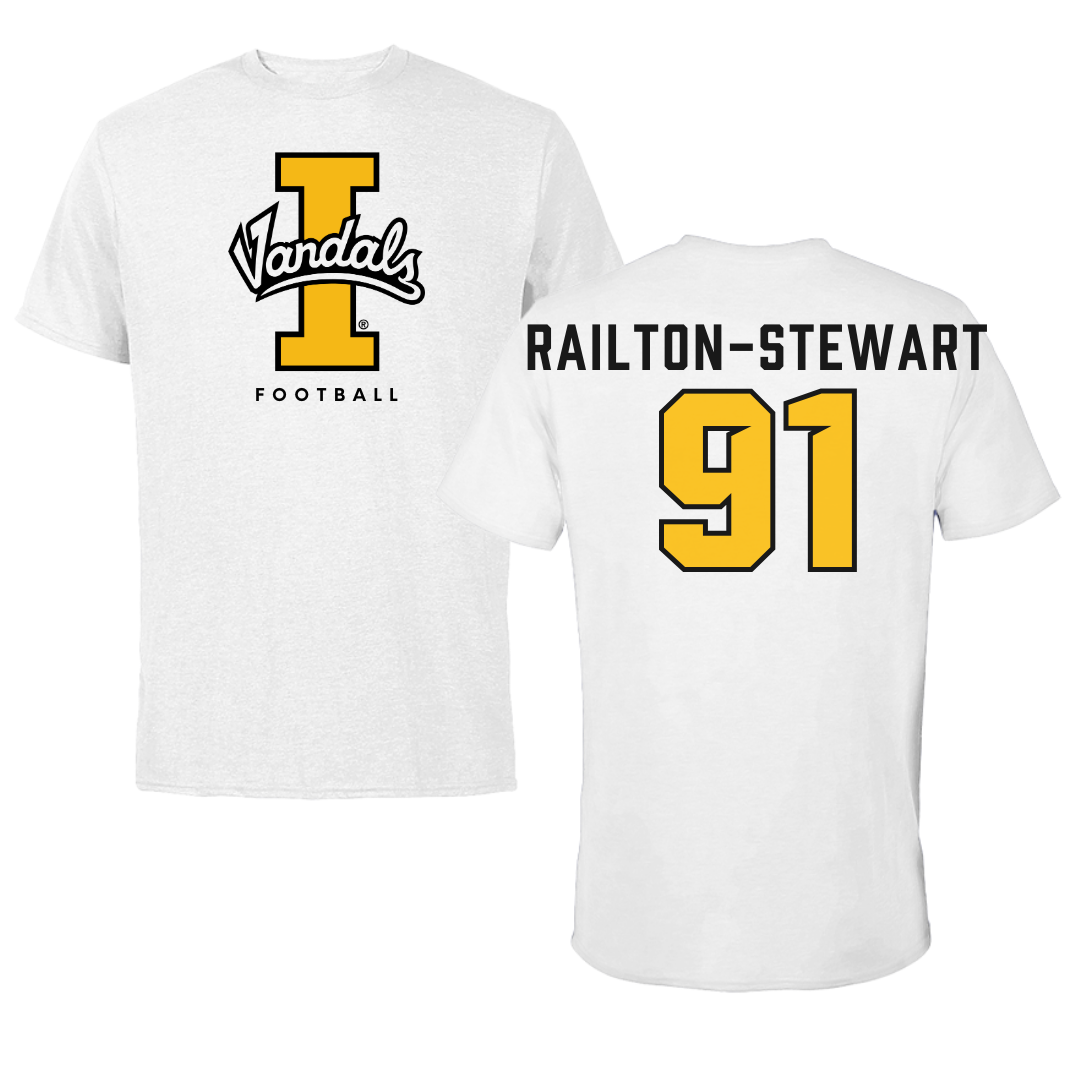University of Idaho Football White Vandals Tee - #91 Malakai Railton-Stewart