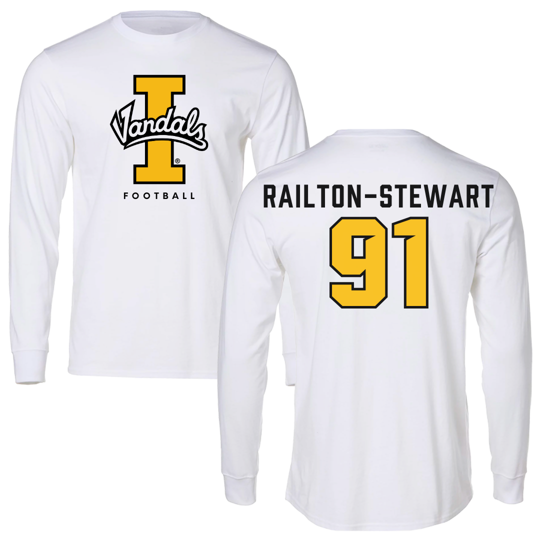 University of Idaho Football White Vandals Long Sleeve - #91 Malakai Railton-Stewart