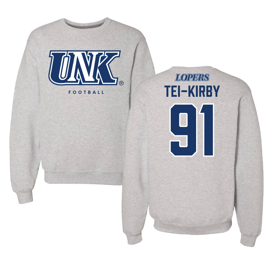 University of Nebraska at Kearney Football Gray Crewneck  - #91 Wayne Tei-Kirby
