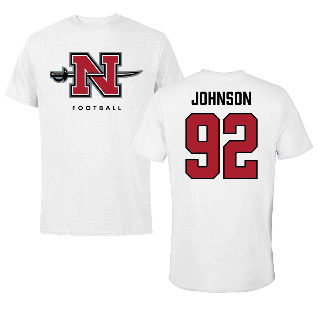 Nicholls State University Football White Tee  - #92 Joshua Johnson