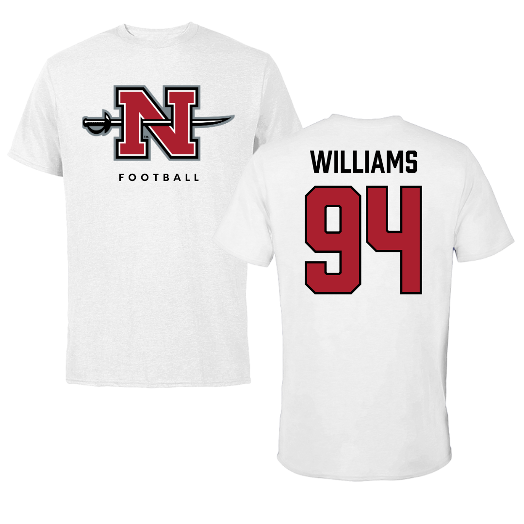 Nicholls State University Football White Tee  - #94 Nick Williams