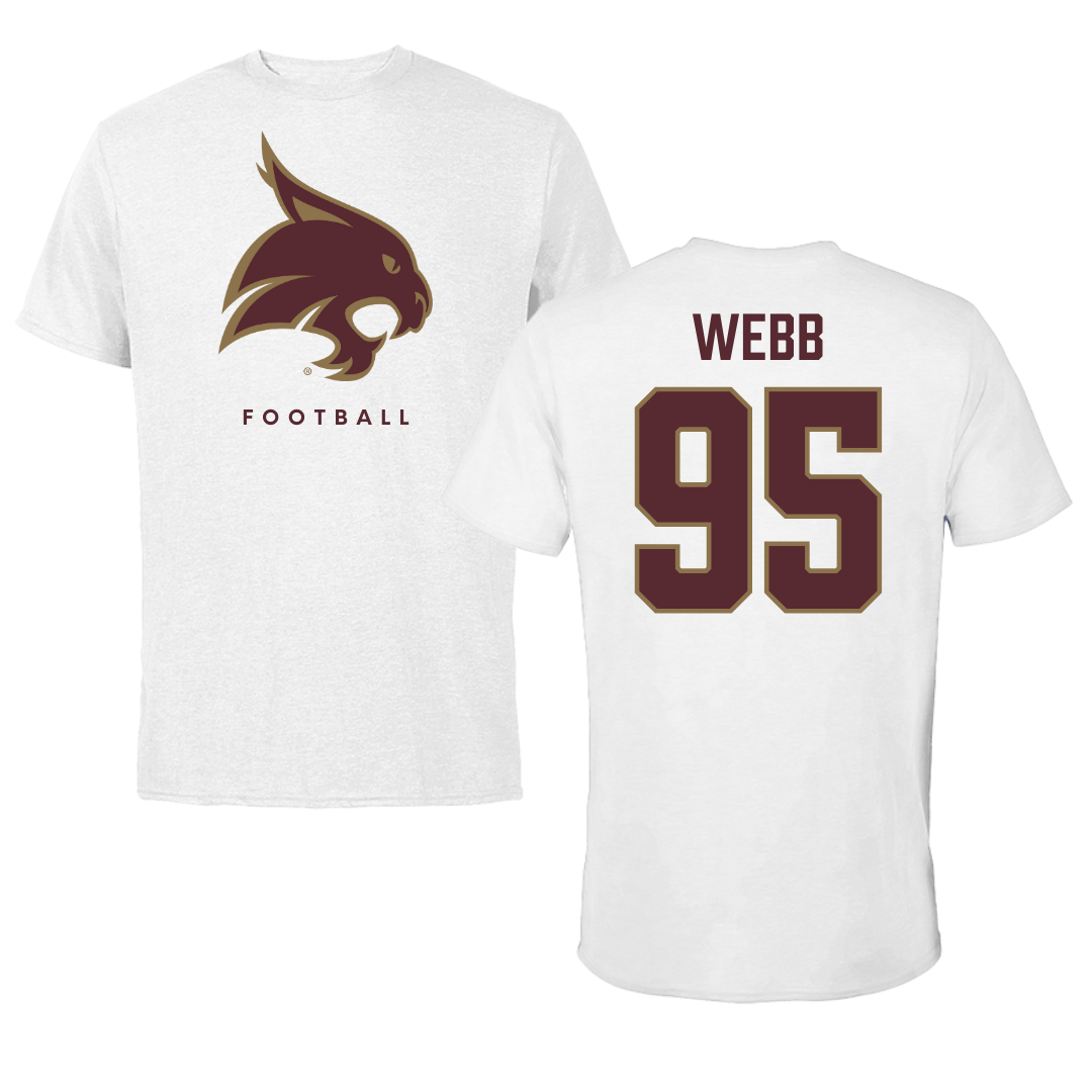 Texas State University Football White Tee  - #95 Terry Webb