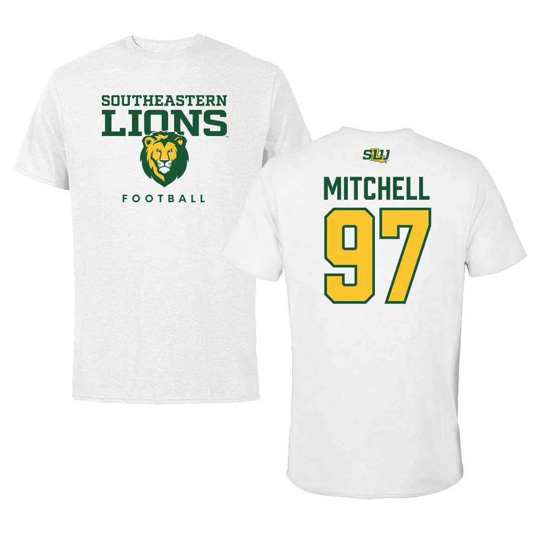 Southeastern Louisiana University Football White Tee  - #97 Tyrik Mitchell