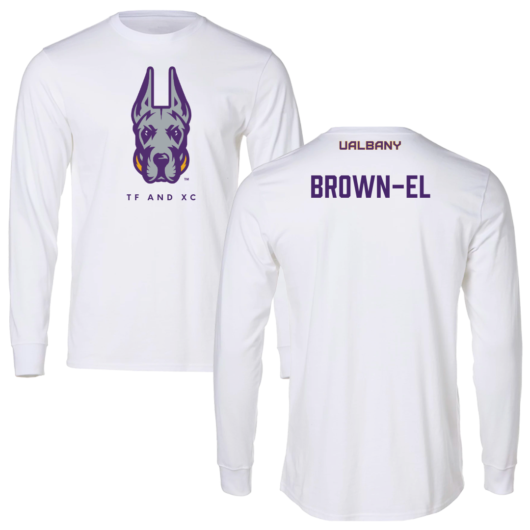 University at Albany TF and XC White Long Sleeve  - Malachi Brown-El