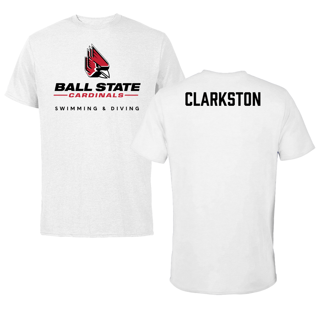 Ball State University Swimming & Diving White Tee  - Benjamin Clarkston