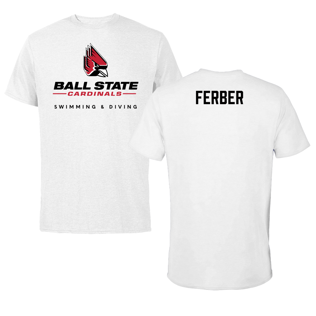 Ball State University Swimming & Diving White Tee  - Reeve Ferber