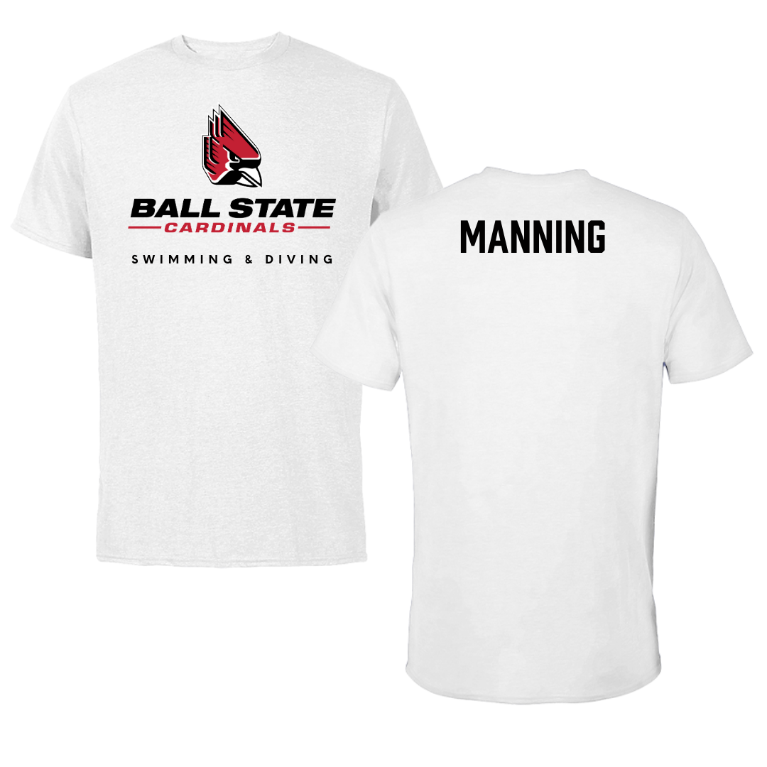 Ball State University Swimming & Diving White Tee  - Reece Manning