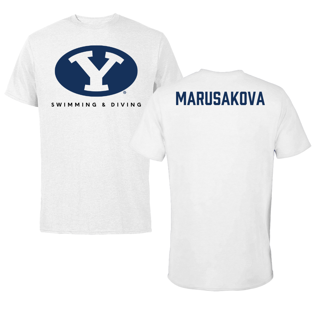 Brigham Young University Swimming & Diving White Tee  - Emma Marusakova