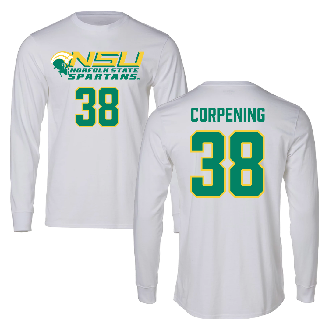 Norfolk State University Football White Performance Long Sleeve - #38 Davion Corpening