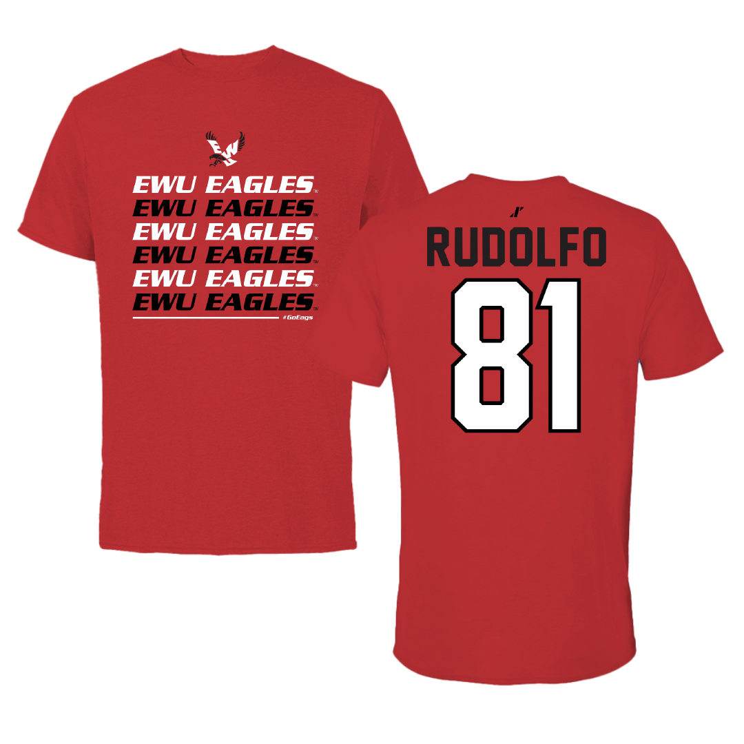 Eastern Washington University Football Red General Tee - #81 Riley Rudolfo