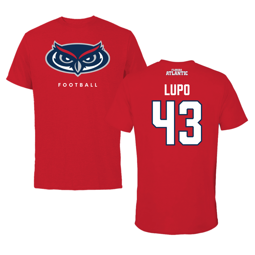 Florida Atlantic University Football Red Jersey Performance Tee - #43 Logan Lupo