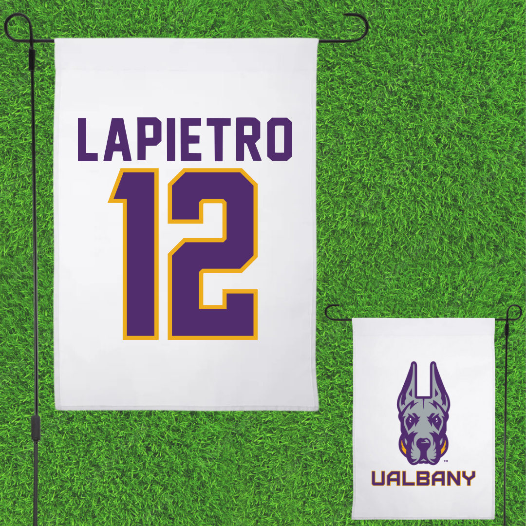 University at Albany Lacrosse White Garden Flag - #12 Darien LaPietro