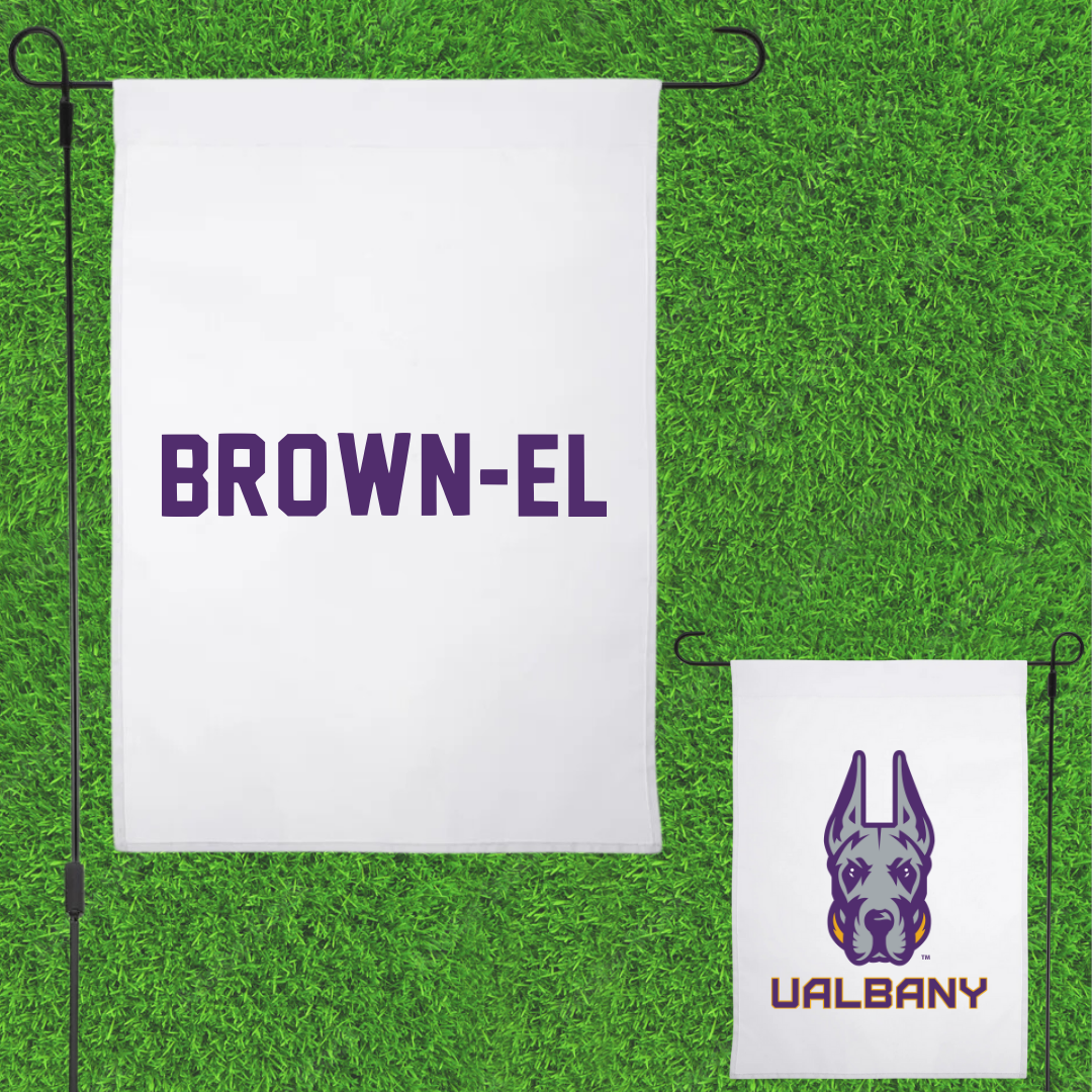 University at Albany TF and XC White Garden Flag - Malachi Brown-El