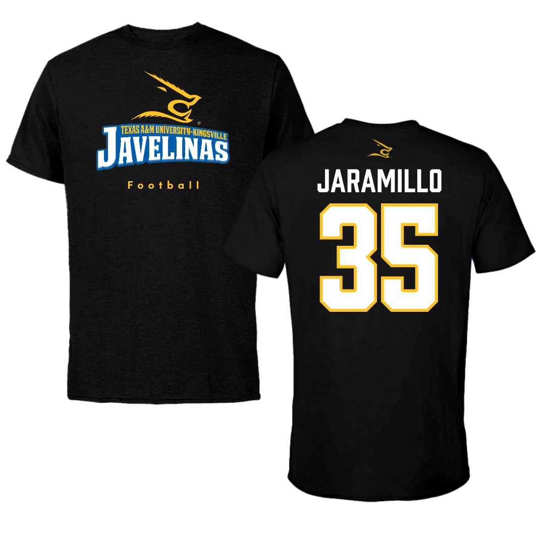 Texas A&M University-Kingsville Football Black Tee - #35 Luis Jaramillo