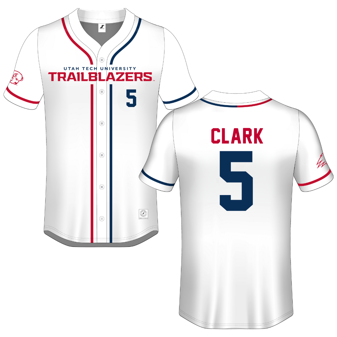 Utah Tech University White Button-Down Jersey - #5 Cayden Clark