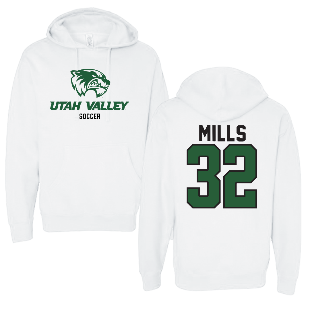 Utah Valley University Soccer White Classic Hoodie - #32 Aden Mills