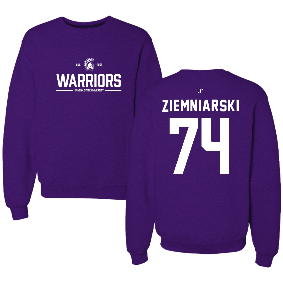 Winona State University Football Purple General Crewneck - #74 Jake Ziemniarski