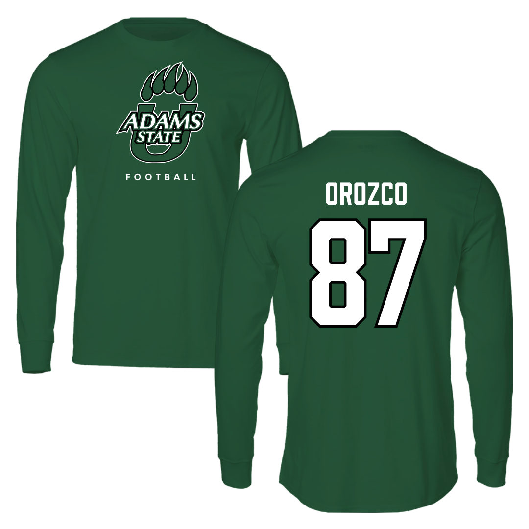 Adams State University Football Green Performance Long Sleeve - #87 Damien Orozco