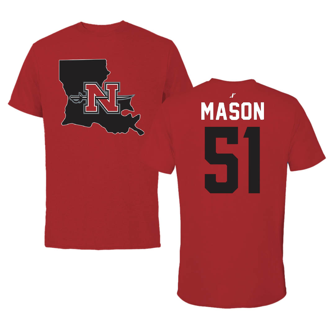 Nicholls State University Football Canvas Red State Tee - #51 Joe Mason