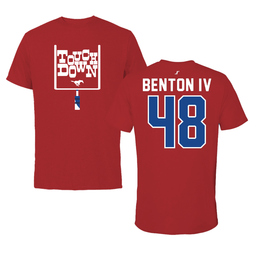 Southern Methodist University Football Canvas Red Touchdown Tee - #48 Will Benton IV