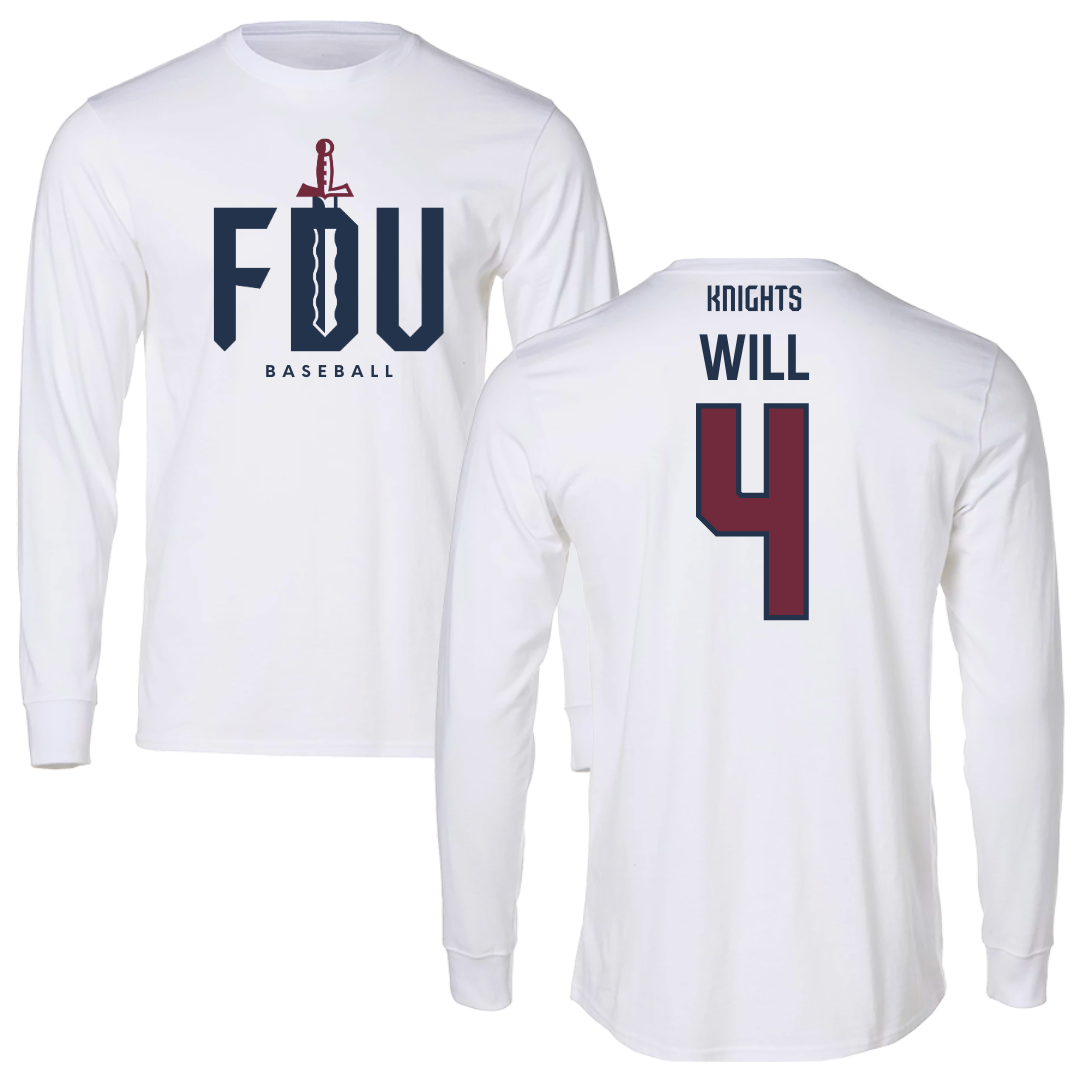 Fairleigh Dickinson University-Metropolitan Campus Baseball White Long Sleeve - #4 Zack Will