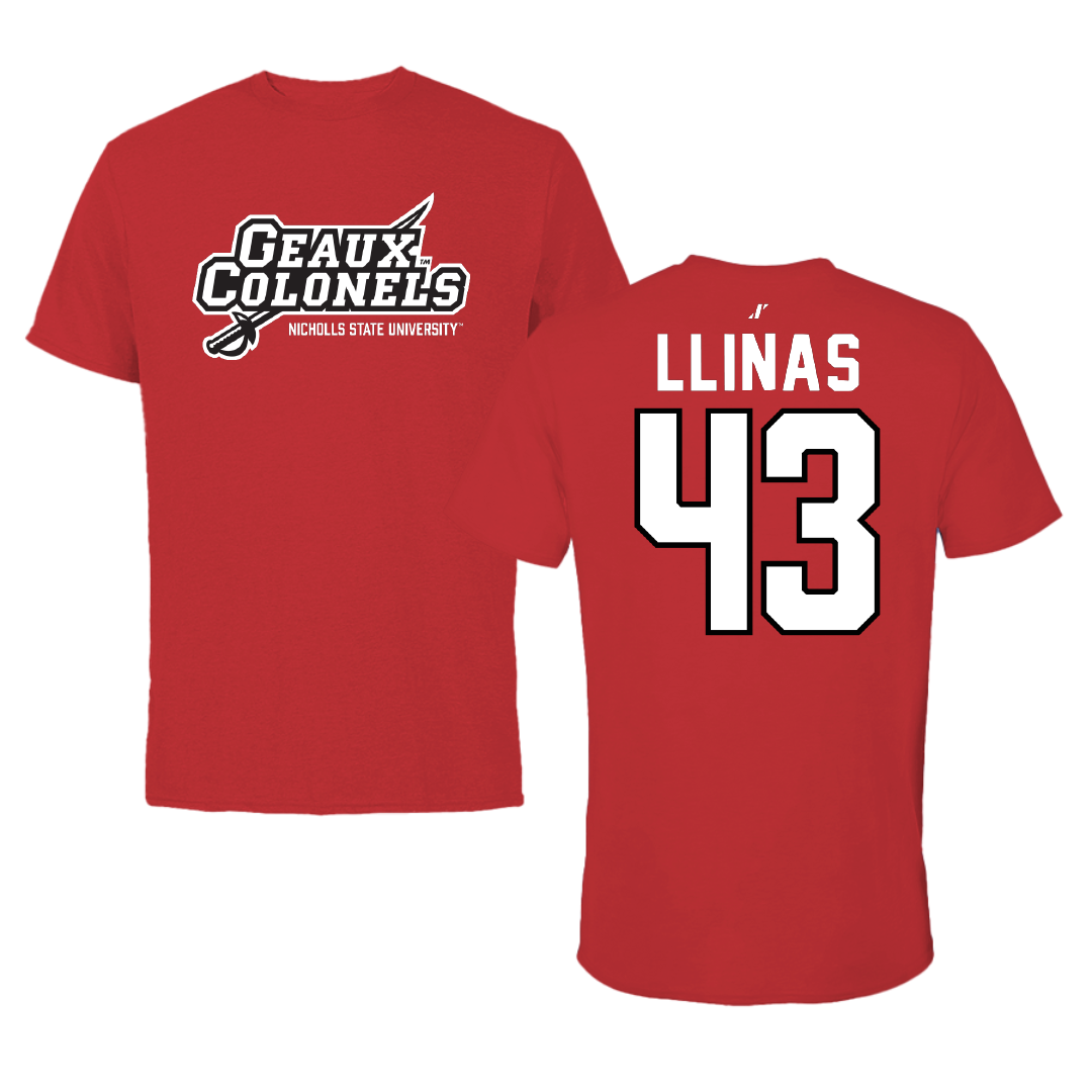 Nicholls State University Baseball Red General Performance Tee - #43 Alexander Llinas