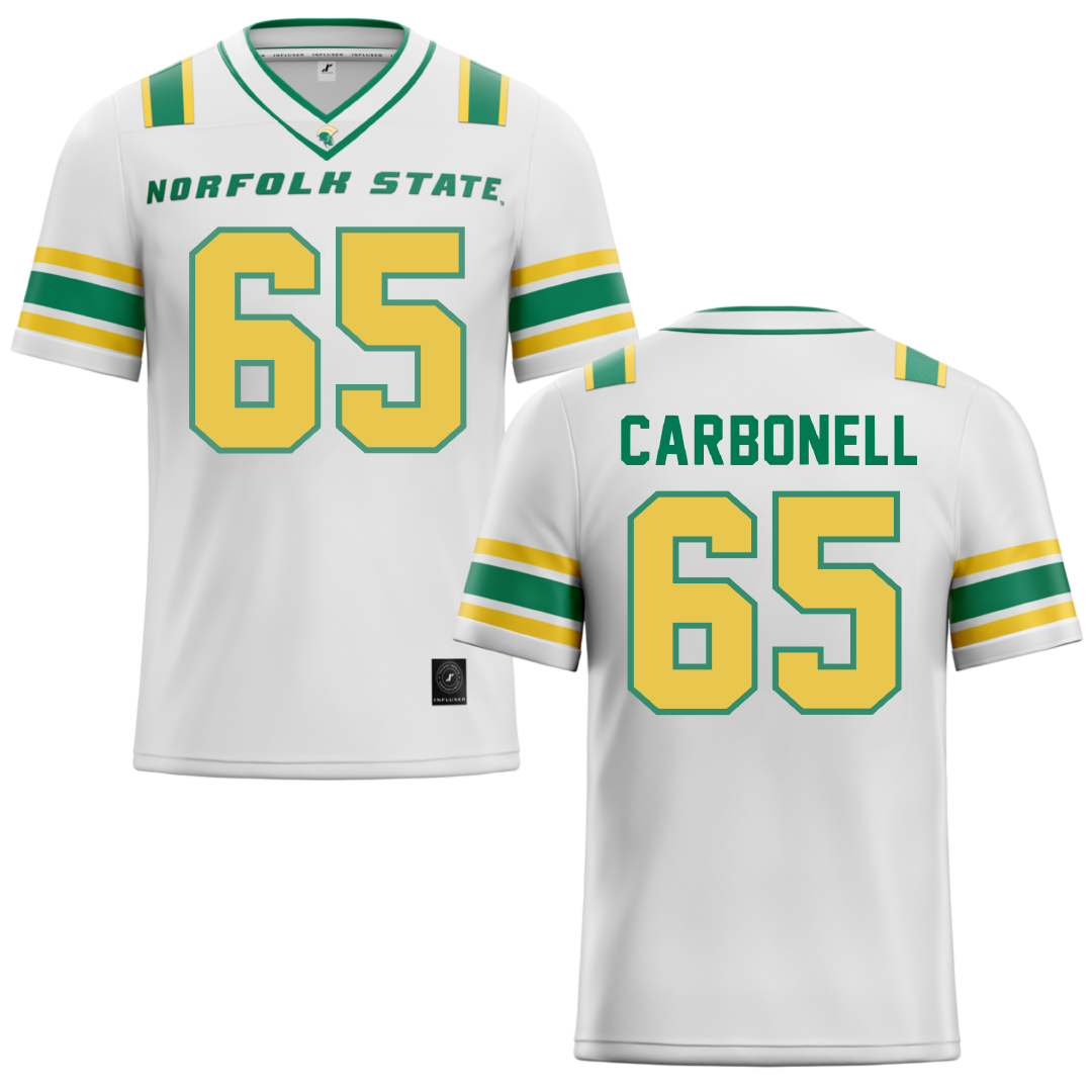 Norfolk State University White Football Jersey - #65 Juwuan Carbonell