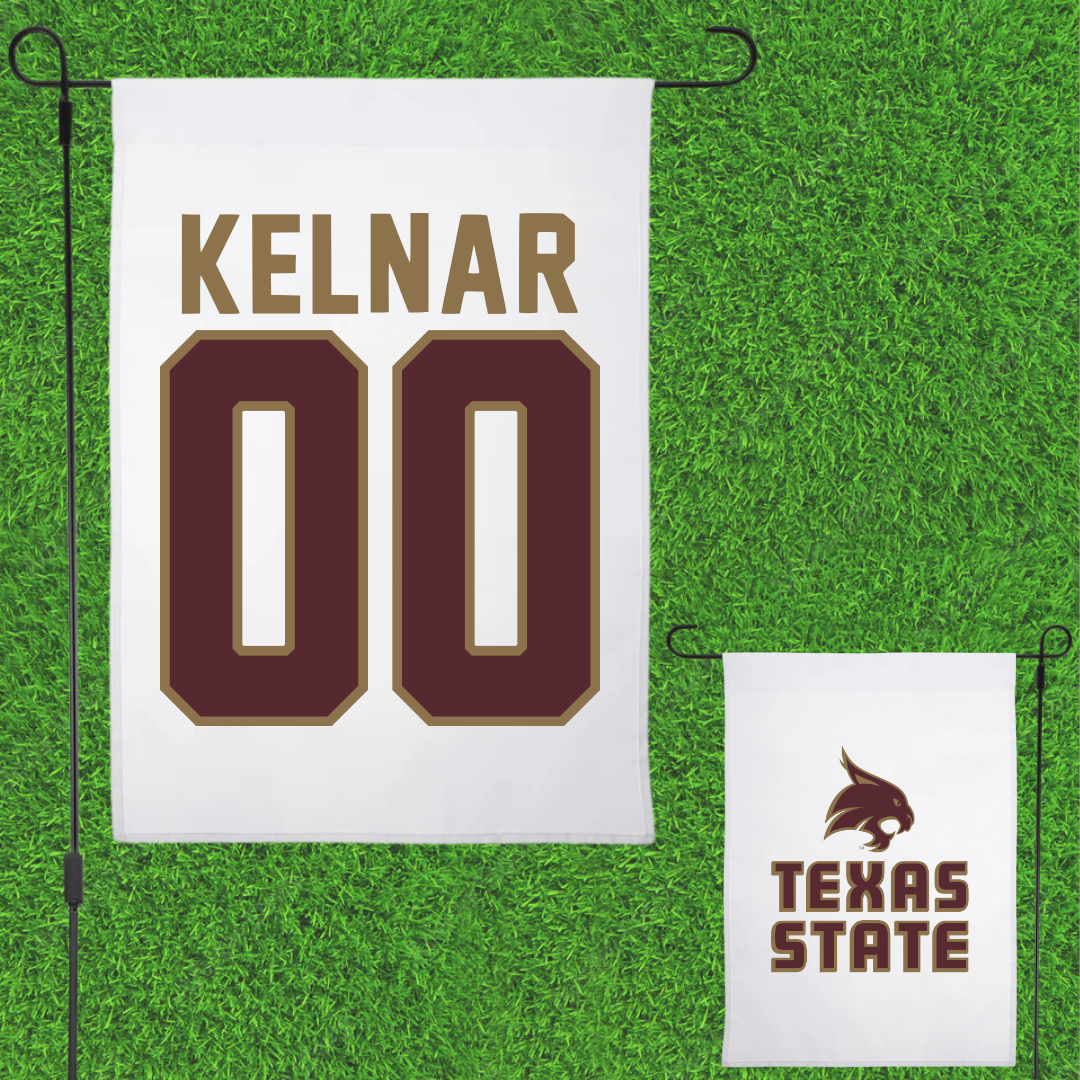 Texas State University Softball White Garden Flag - #00 Megan Kelnar