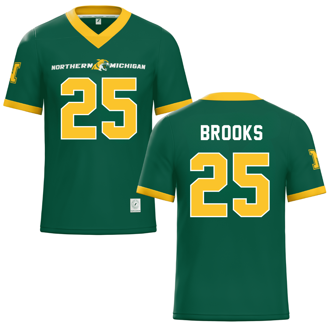 Northern Michigan University Green Football Jersey - #25 Davion Brooks