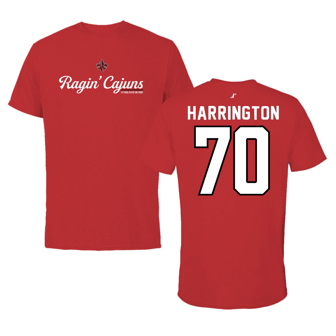 University of Louisiana at Lafayette Football Red General Performance Tee - #70 Jax Harrington