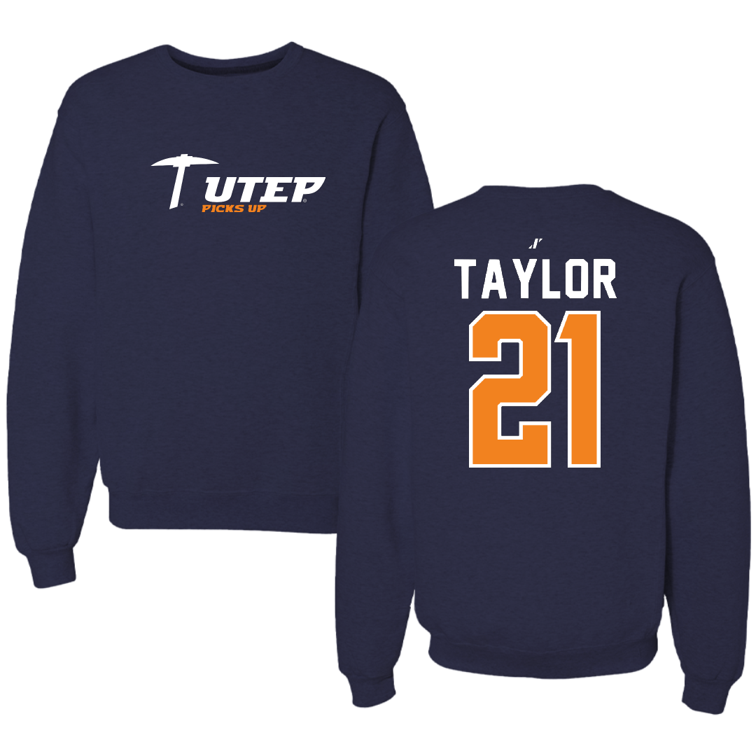 University of Texas at El Paso Football Navy General Crewneck - #21 Marquez Taylor