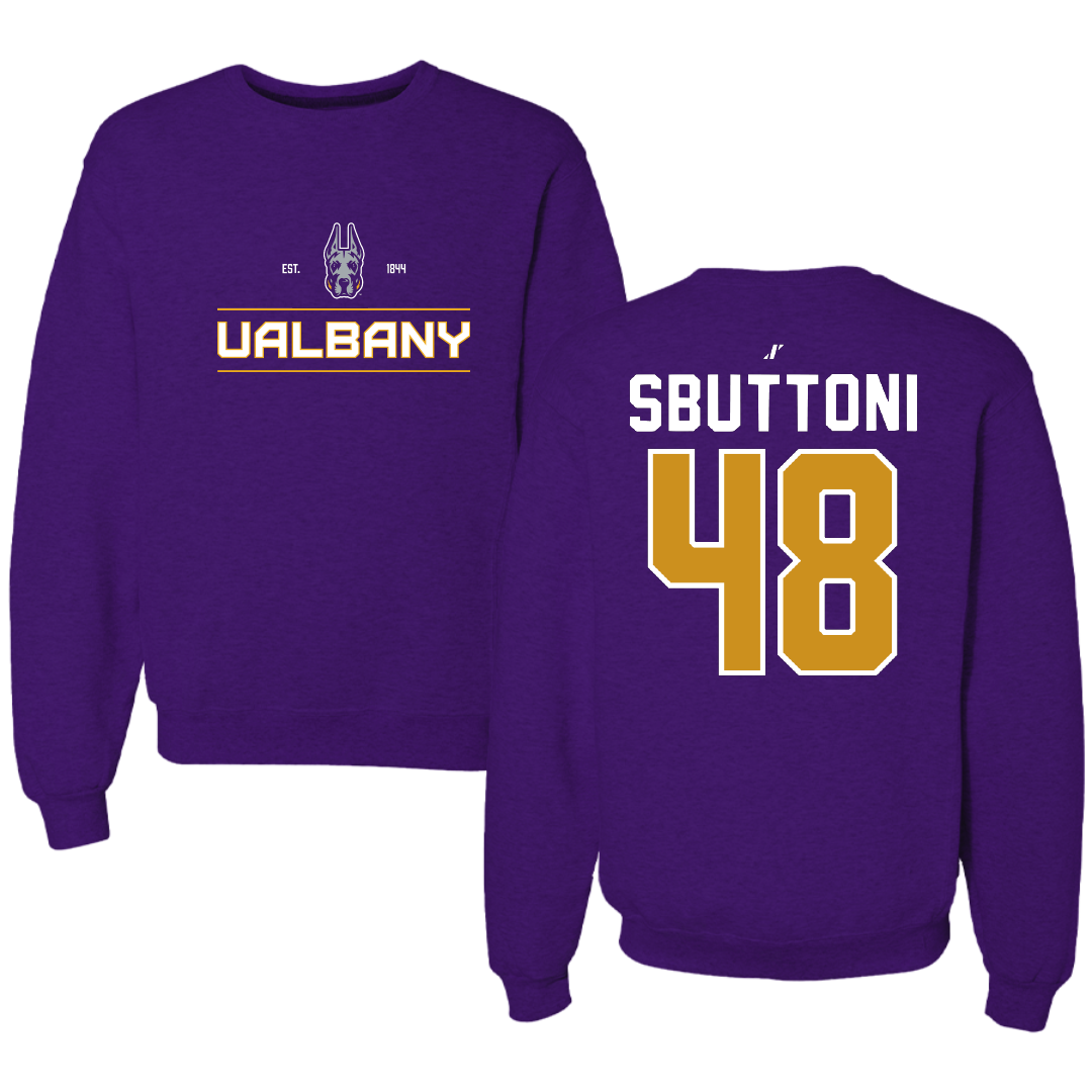 University at Albany Football Purple General Crewneck - #48 Michael Sbuttoni