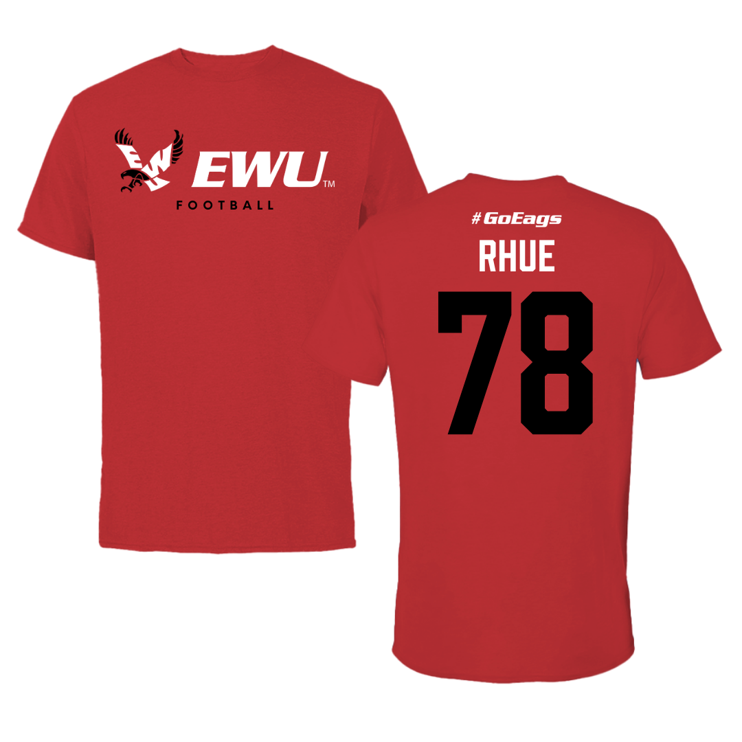 Eastern Washington University Football Red Block Tee - #78 Gabe Rhue