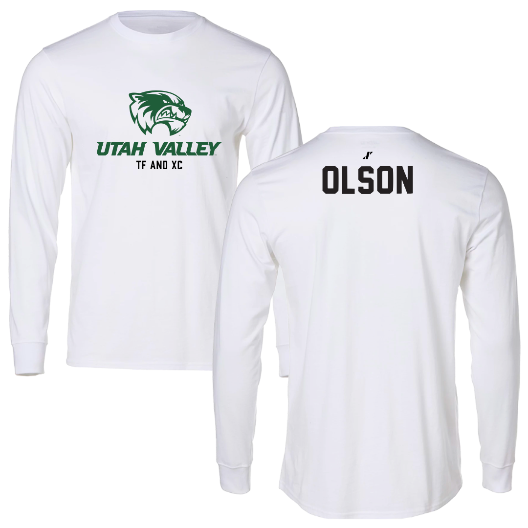 Utah Valley University TF and XC White Classic Performance Long Sleeve - Oakley Olson