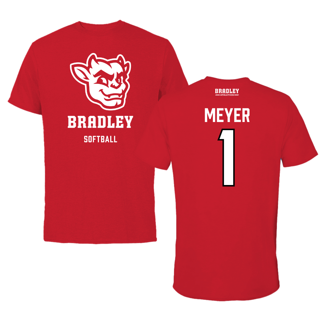 Bradley University Softball Red Mascot Performance Tee - #1 Tori Meyer